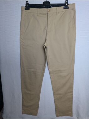 Eubi Men's Casual Slim Chinos in Light Khaki With Adjustable Waist Drawstring L